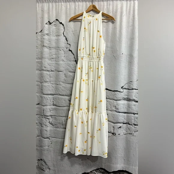 Aritzia Wilfred Effet Dress White Yellow Floral Tiered Maxi Dress‎ Boho Coquette - Picture 4 of 5